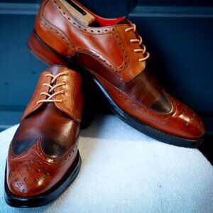Jeffery-West 8-D US Blue Mens Wingtip Burnished Oxford Dress Shoes